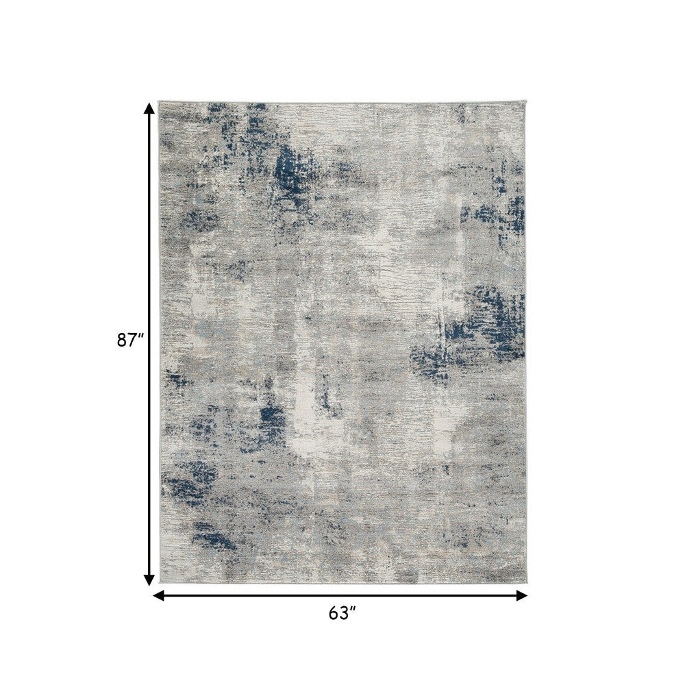 Vin 5 x 7 Vintage Floor Area Rug 8mm Medium Washed Gray Blue Ivory By Casagear Home BM280201