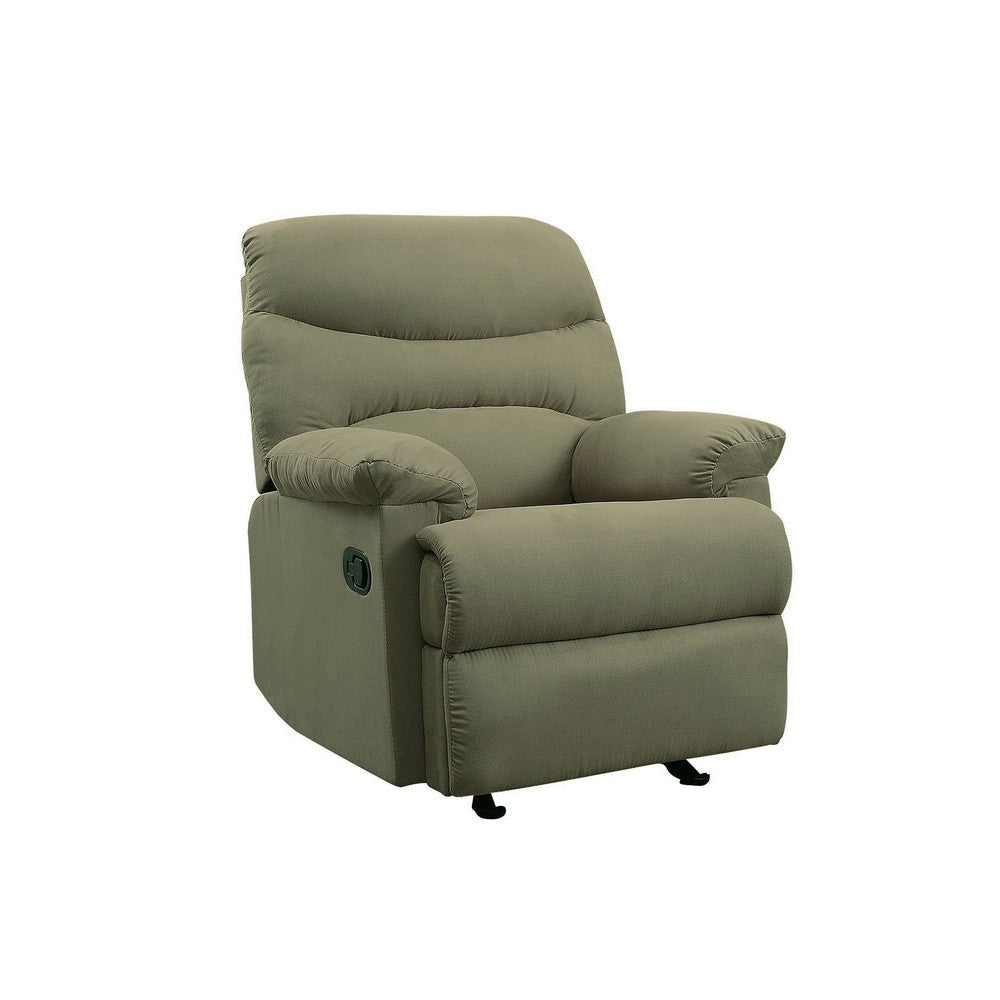 Deby 35 Inch Modern Recliner, Foam Cushioned Seat, Microfiber, Sage Green By Casagear Home