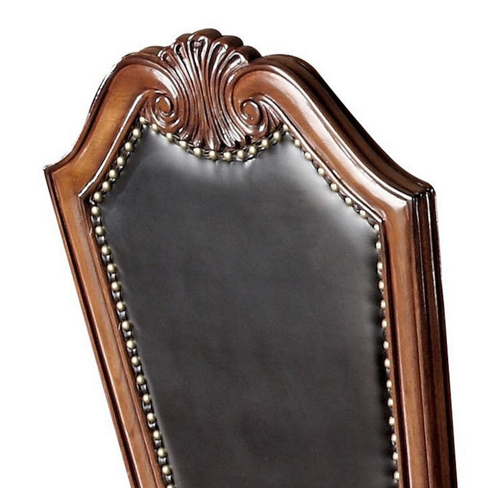 Loki 28 Inch Dining Chair Nailhead Trim Faux Leather Set of 2 Brown By Casagear Home BM280261