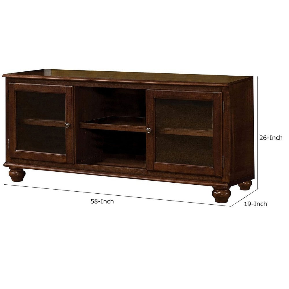 58 Inch Wood TV Entertainment Media Console 2 Door 2 Open Shelves Walnut By Casagear Home BM280278