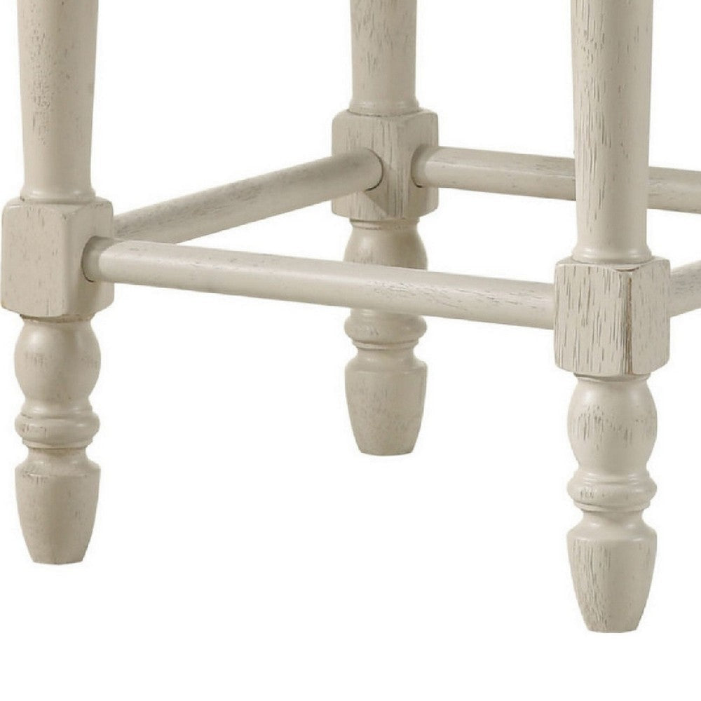 24 Inch Counter Height Stool Luxe Nailhead Trim Set of 2 Antique White By Casagear Home BM280303