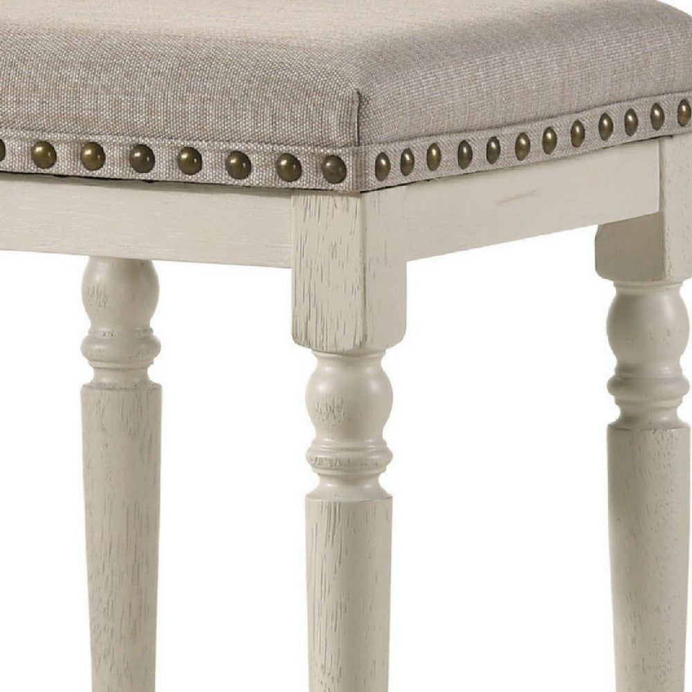 24 Inch Counter Height Stool Luxe Nailhead Trim Set of 2 Antique White By Casagear Home BM280303