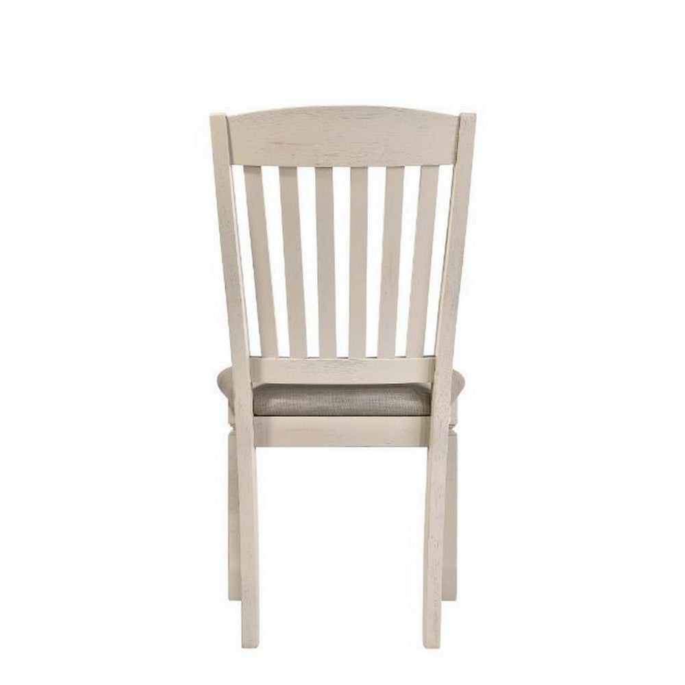 18 Inch Dining Chair Fabric Padded Seat Slatted Set of 2 Antique White By Casagear Home BM280305