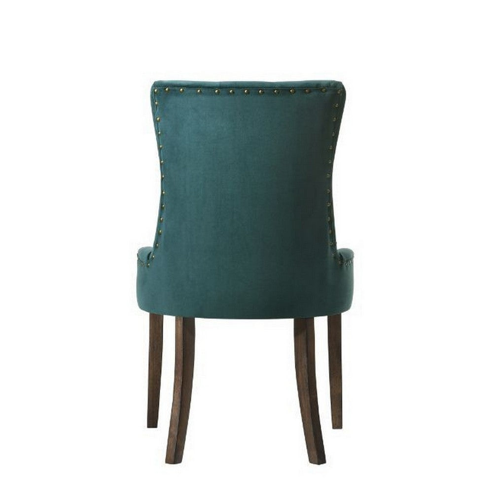 Esme 24 Inch Solid Wood Dining Chair Velvet Tufted Set of 2 Green By Casagear Home BM280325