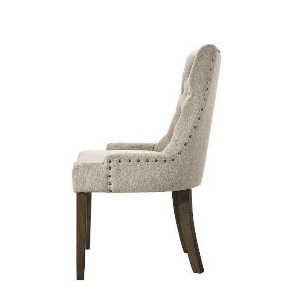 Esme 24 Inch Solid Wood Dining Chair Fabric Tufted Set of 2 Beige By Casagear Home BM280326