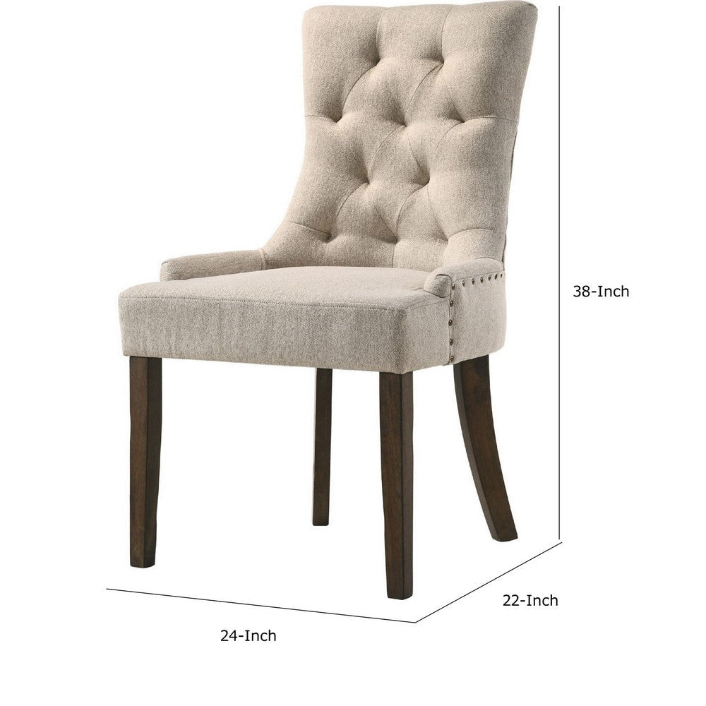 Esme 24 Inch Solid Wood Dining Chair Fabric Tufted Set of 2 Beige By Casagear Home BM280326