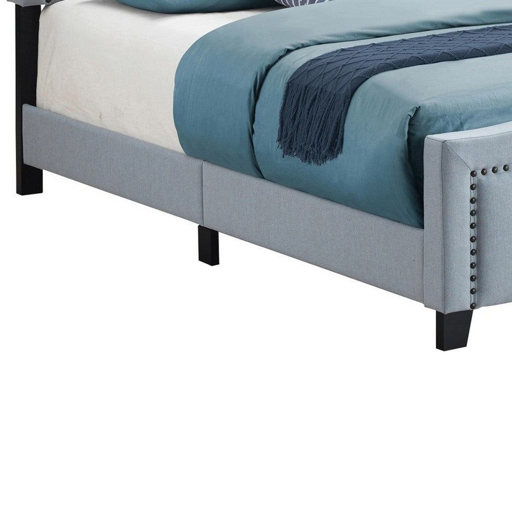 Alex King Size Bed Slate Blue Fabric Upholstered Nailhead Trim By Casagear Home BM280331