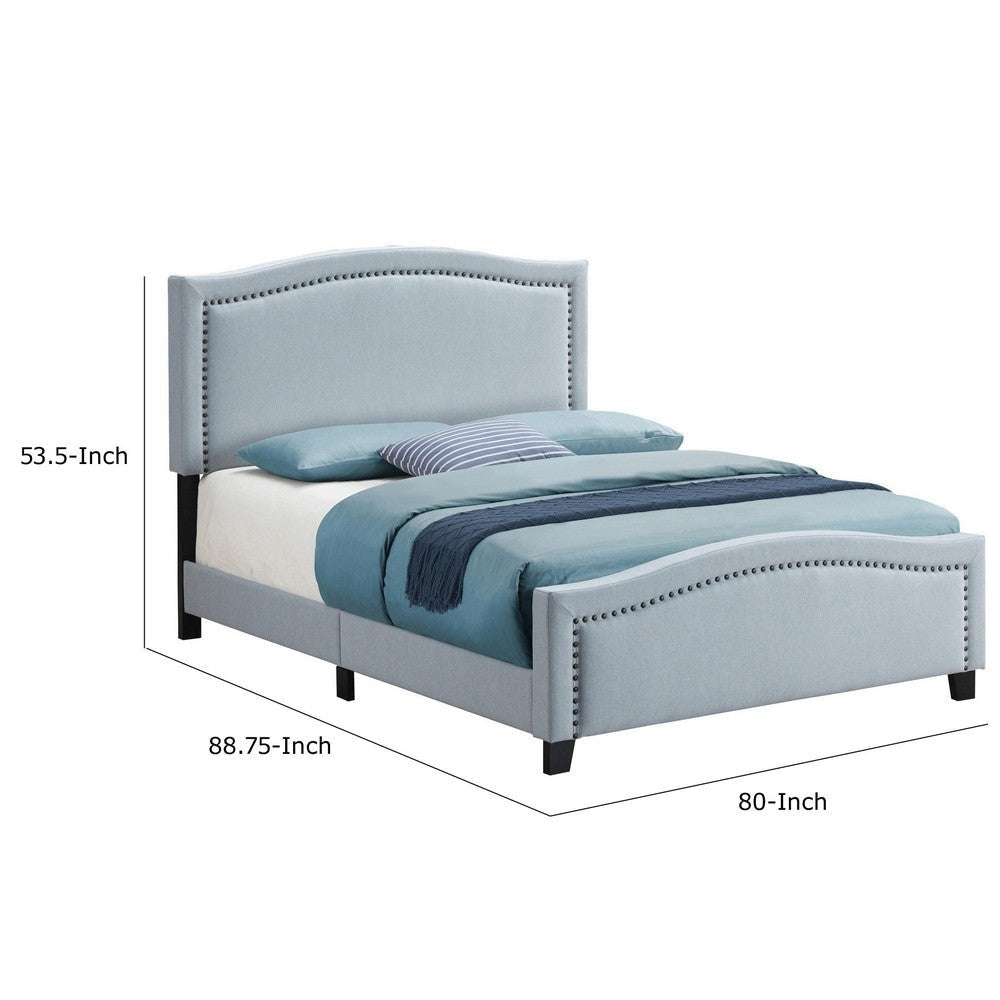 Alex King Size Bed Slate Blue Fabric Upholstered Nailhead Trim By Casagear Home BM280331