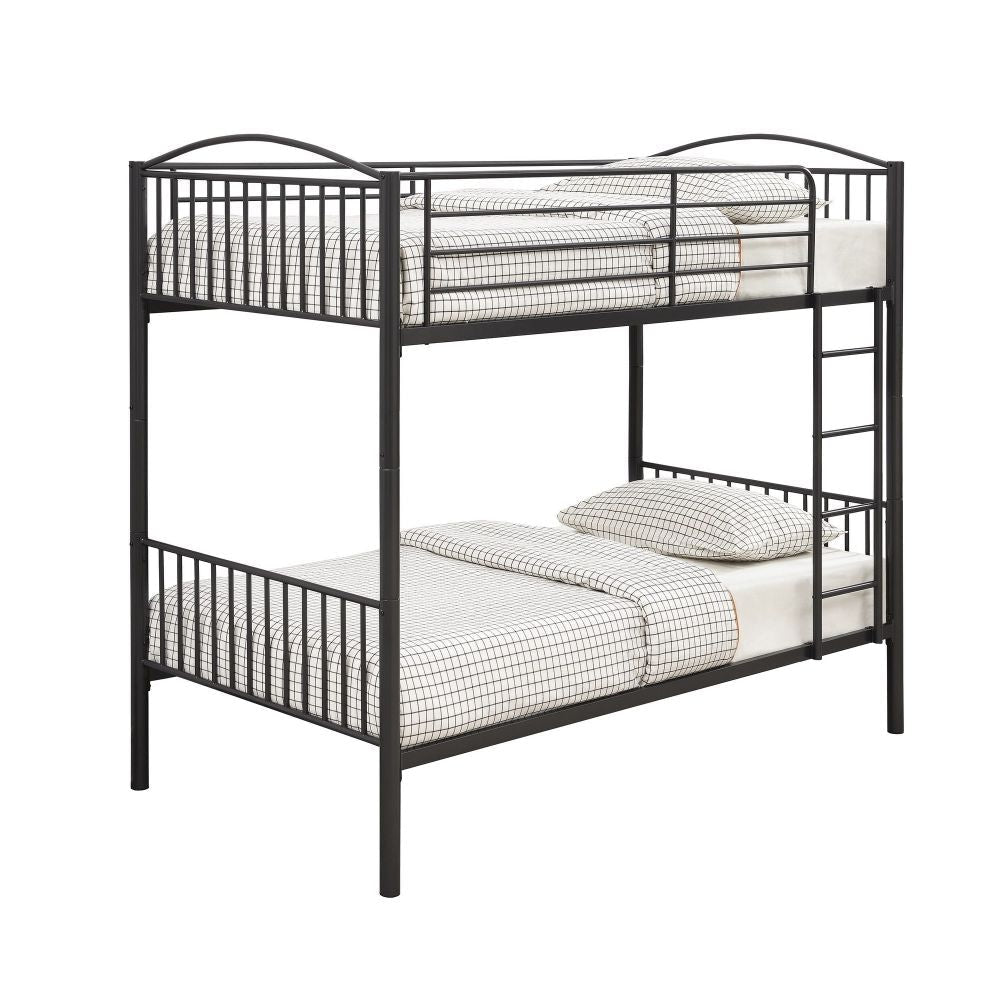 Demi 79 Inch Metal Twin Bunk Bed, Curved Headboard, Slatted, Dark Black By Casagear Home