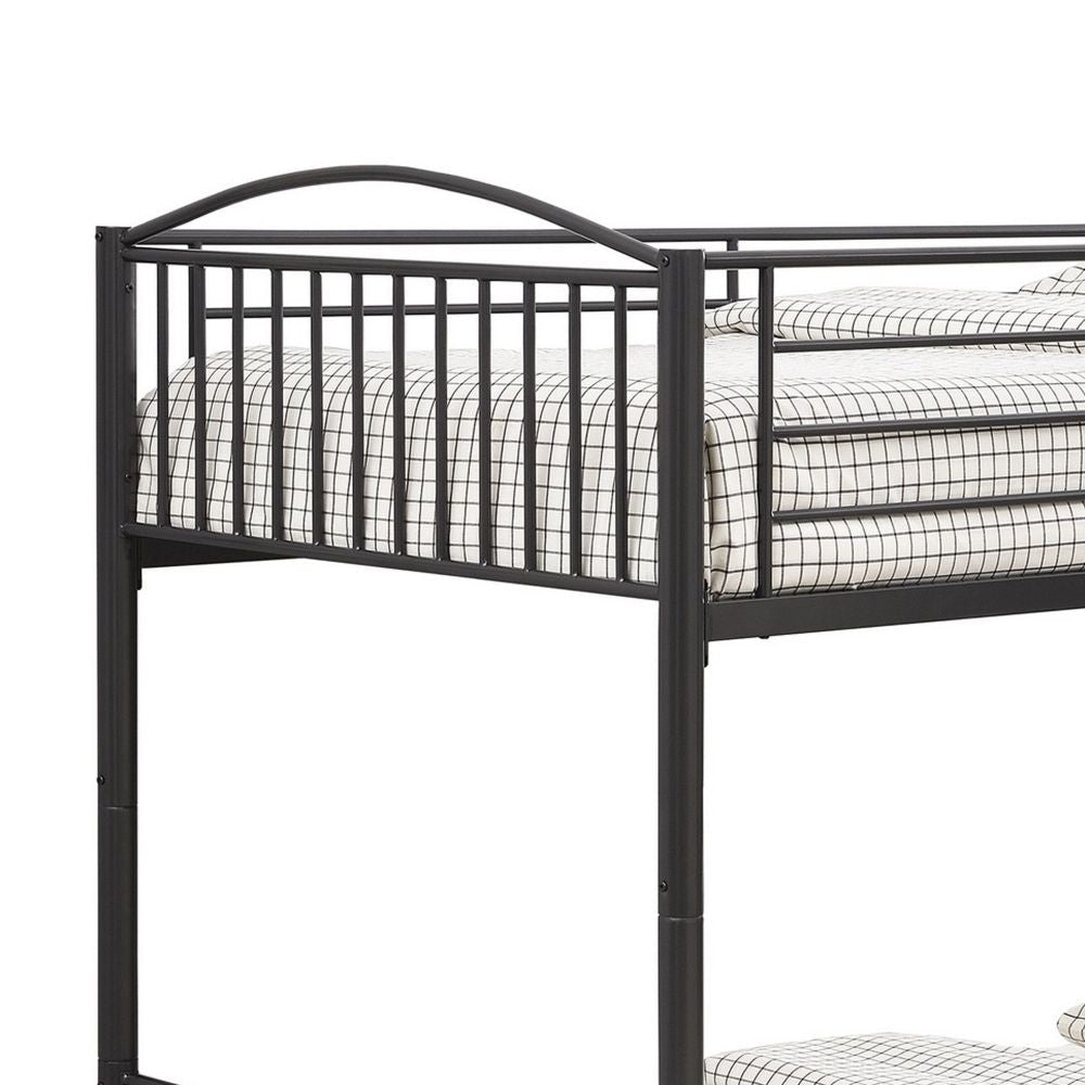 Demi 79 Inch Metal Twin Bunk Bed Curved Headboard Slatted Dark Black By Casagear Home BM280350