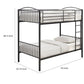 Demi 79 Inch Metal Twin Bunk Bed Curved Headboard Slatted Dark Black By Casagear Home BM280350