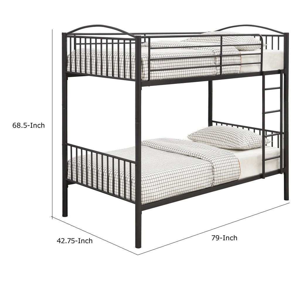 Demi 79 Inch Metal Twin Bunk Bed Curved Headboard Slatted Dark Black By Casagear Home BM280350