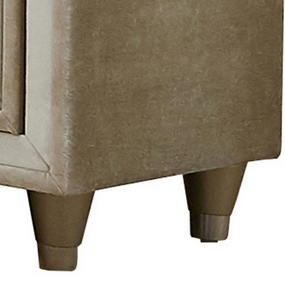 Matt 30 Inch Modern Nightstand 3 Drawers Velvet Tufted Ivory Light Brown By Casagear Home BM280357