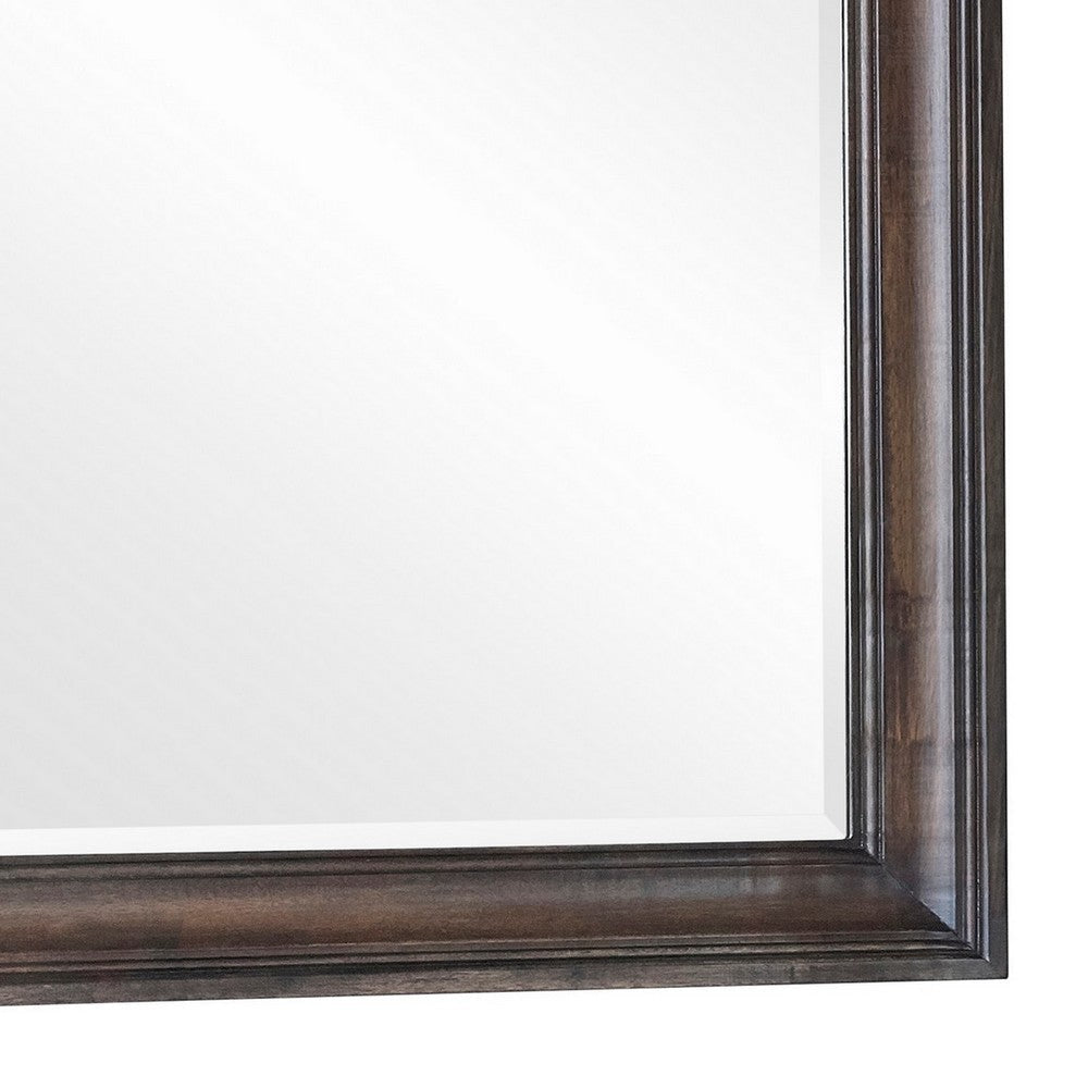 Oxy 38 Inch Classic Rectangular Portrait Mirror with Wood Frame Brown By Casagear Home BM280362