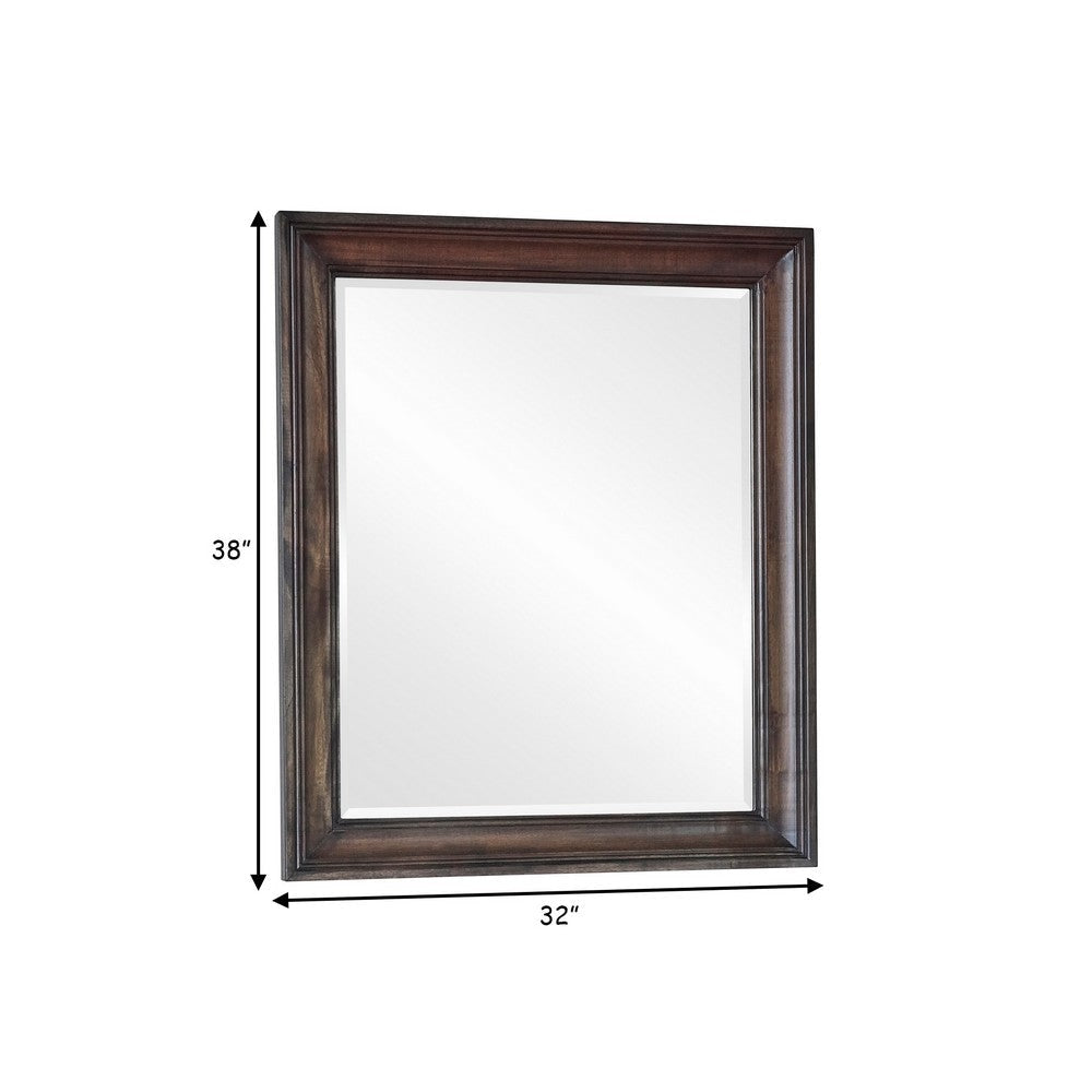 Oxy 38 Inch Classic Rectangular Portrait Mirror with Wood Frame Brown By Casagear Home BM280362