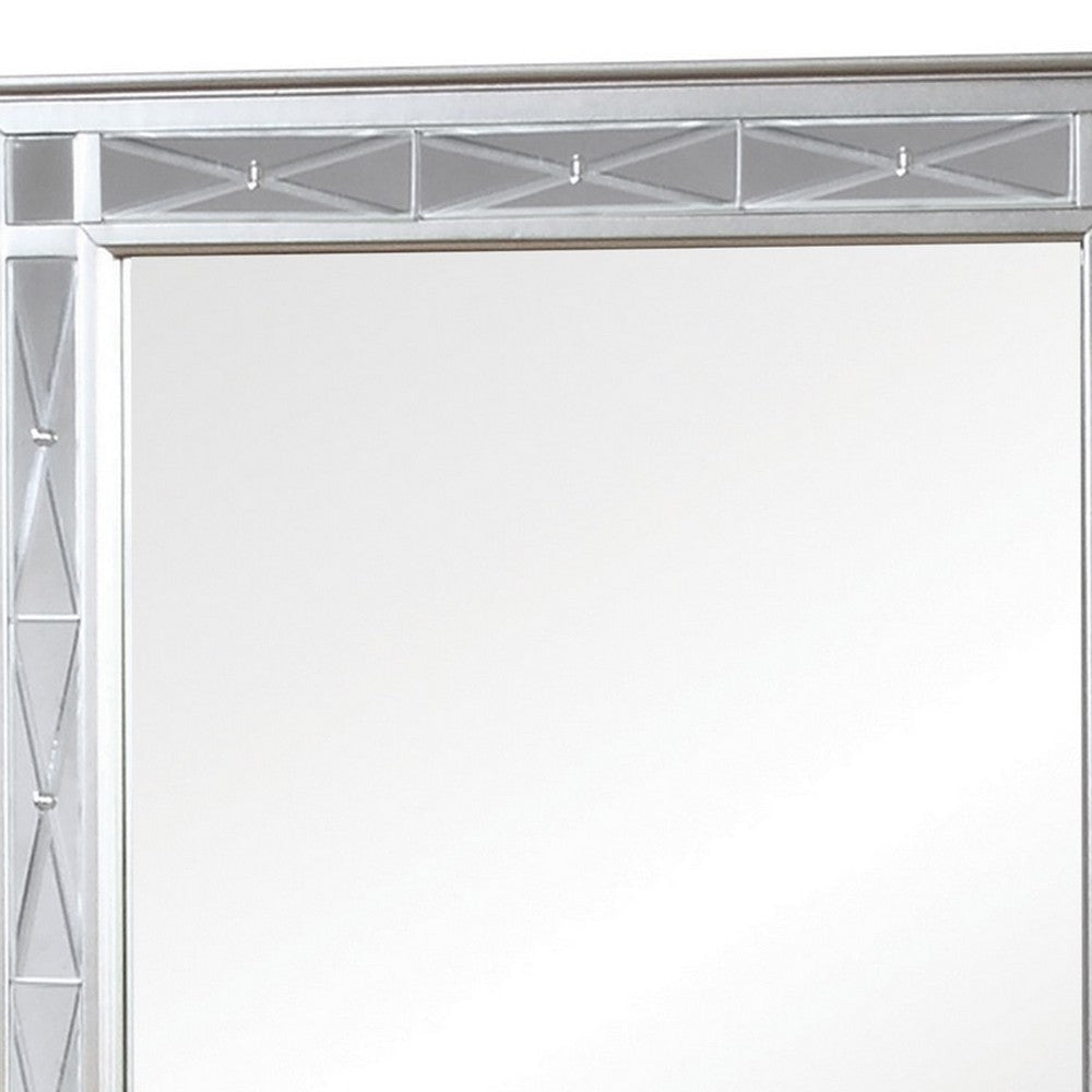 41 Inch Vanity Mirror Etched Glass Trim Wood Frame Metallic Silver By Casagear Home BM280365