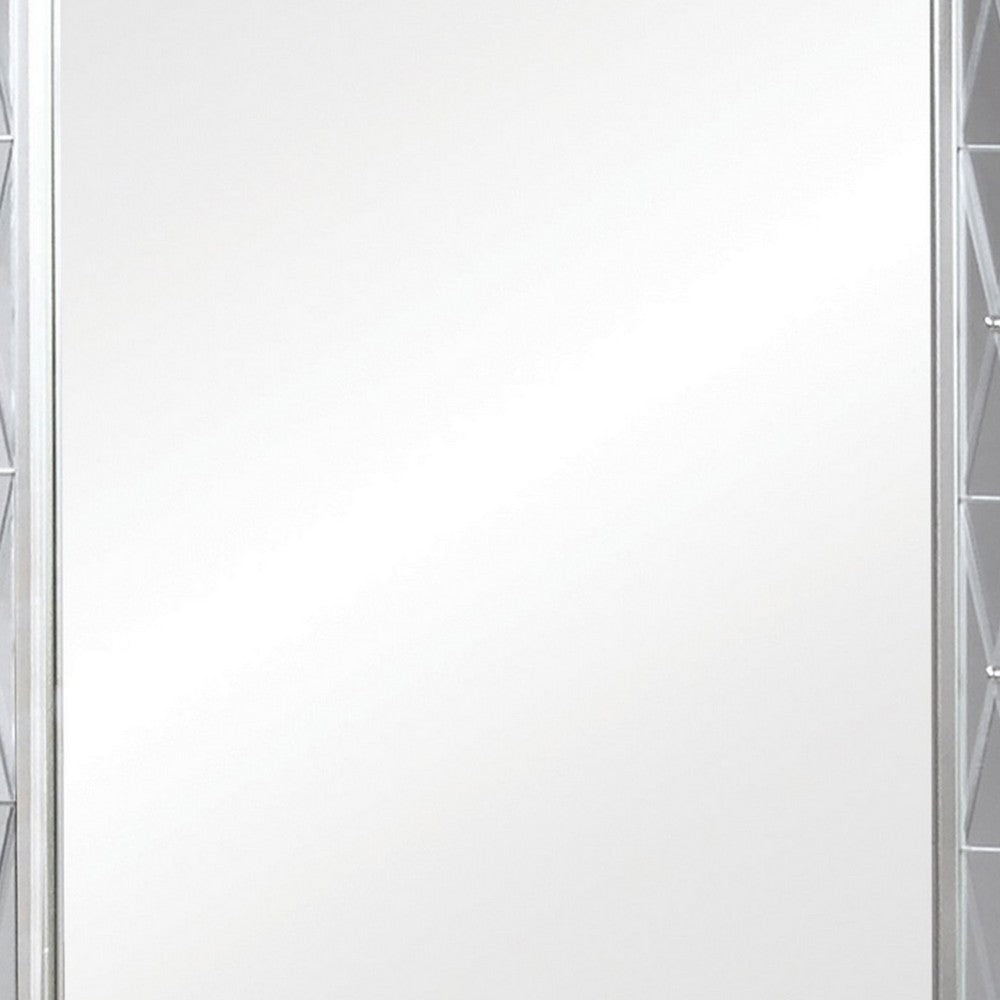 41 Inch Vanity Mirror Etched Glass Trim Wood Frame Metallic Silver By Casagear Home BM280365