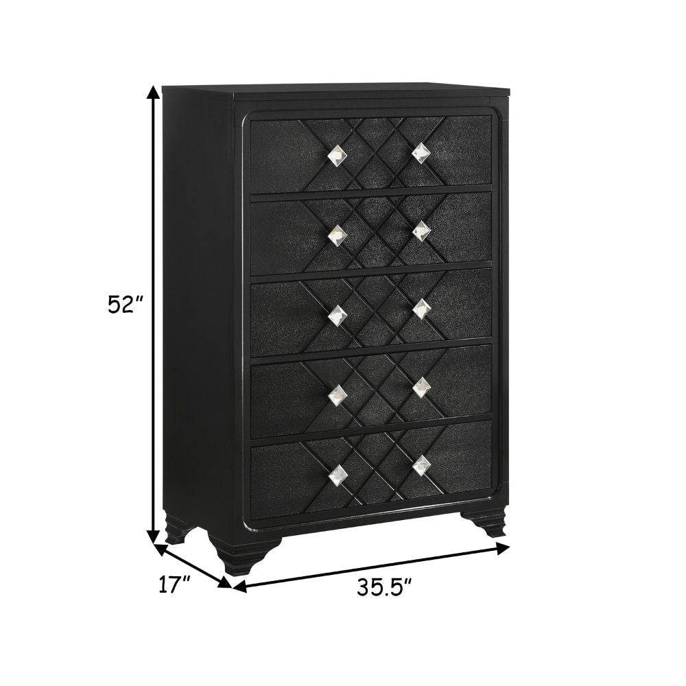 Vini 52 Inch Modern Glam Tall Dresser Chest 5 Drawers Diamond Knobs Black By Casagear Home BM280368