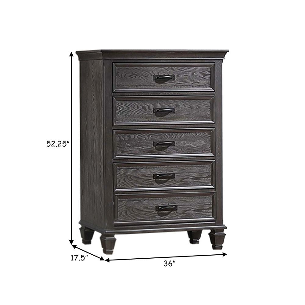 Eli 52 Inch Tall Dresser Chest 5 Drawers Bar Handles Weathered Brown By Casagear Home BM280376