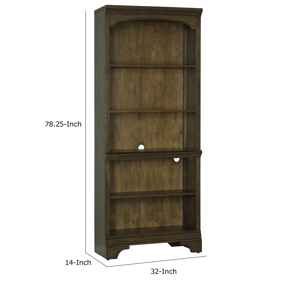 Tia 78 Inch 5 Tier Rubberwood Bookcase 3 Adjustable Shelves Oak Brown By Casagear Home BM280385