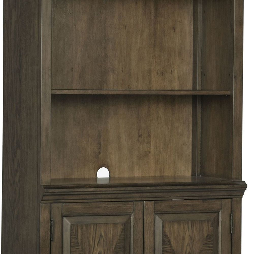 Tia 78 Inch Classic 3 Tier Rubberwood Bookcase 2 Door Cabinet Oak Brown By Casagear Home BM280386