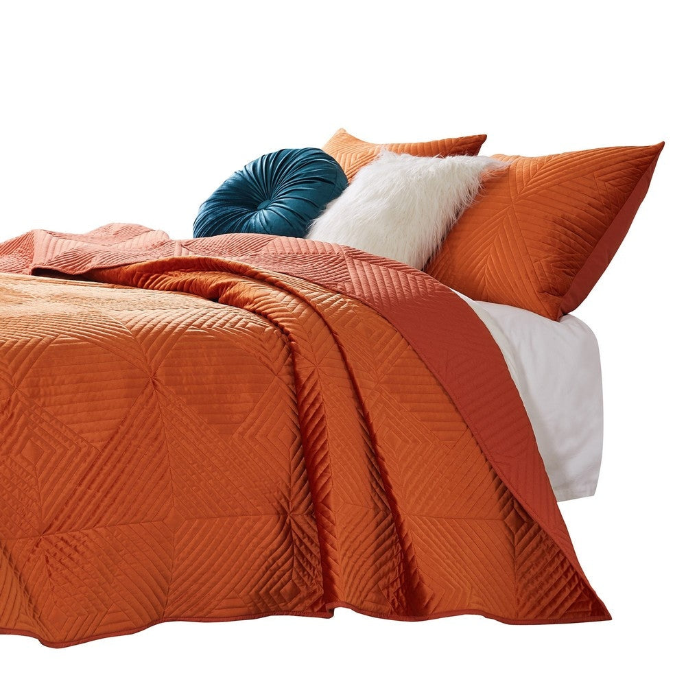 Ahab 2 Piece Velvet Twin Quilt Set Diamond Quilting Design Orange By Casagear Home BM280411