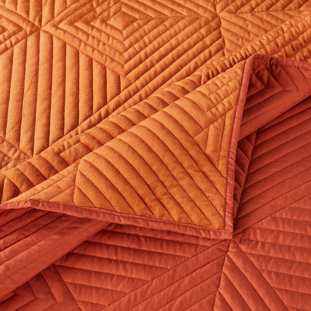 Ahab 2 Piece Velvet Twin Quilt Set Diamond Quilting Design Orange By Casagear Home BM280411