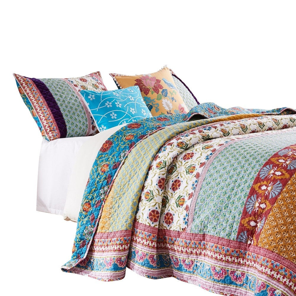 Sama 5 Piece Reversible Full Quilt Set, Floral Print Patterns, Multicolor By Casagear Home