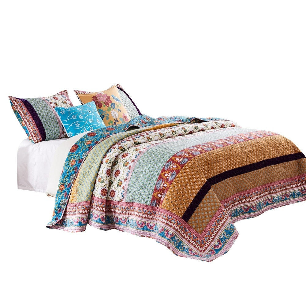 Sama 5 Piece Reversible Full Quilt Set Floral Print Patterns Multicolor By Casagear Home BM280415