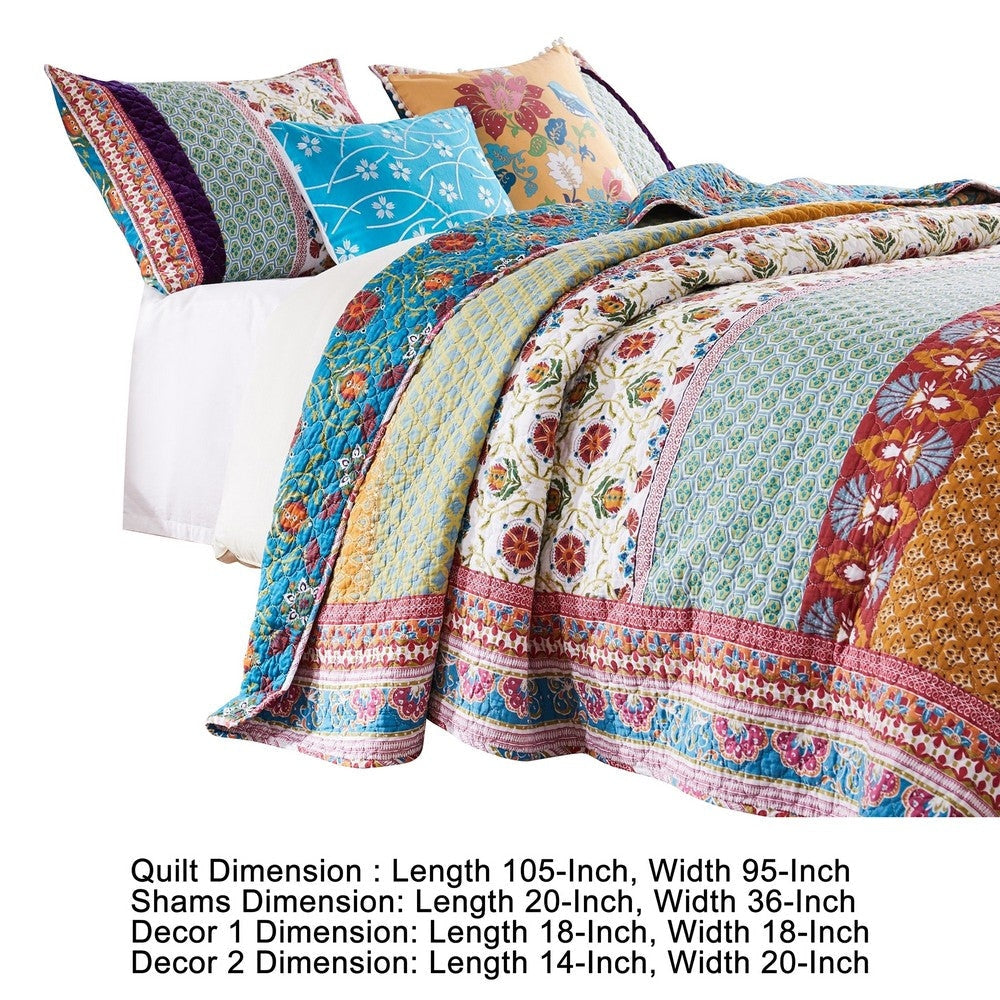 Sama 5 Piece Reversible King Quilt Set Floral Print Patterns Multicolor By Casagear Home BM280416