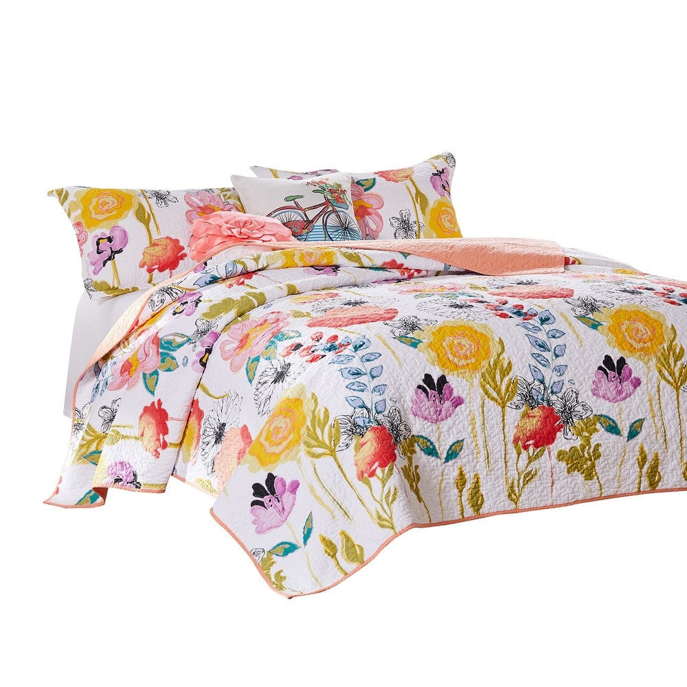 Mavi 4 Piece Reversible Twin Quilt Set Spring Floral Print Multicolor By Casagear Home BM280417