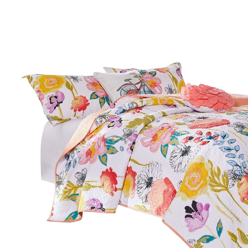 Mavi 5 Piece Reversible Full Quilt Set, Spring Floral Print, Multicolor By Casagear Home