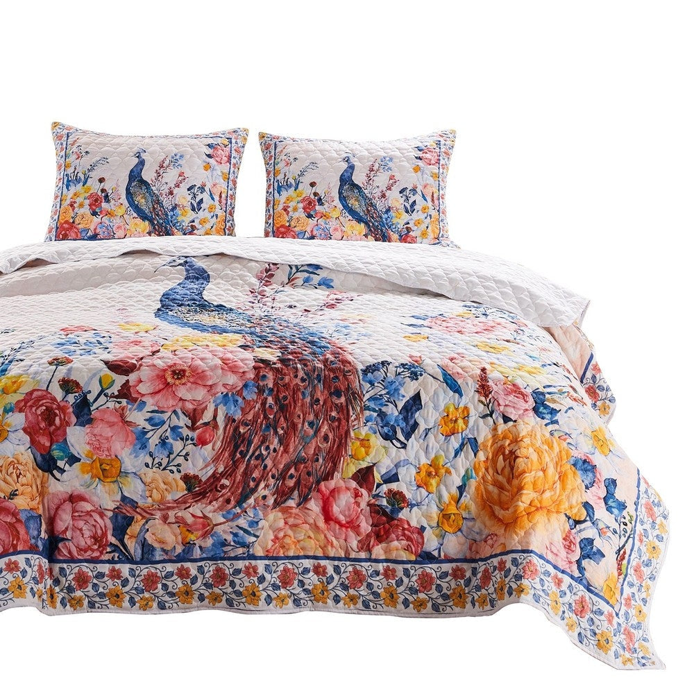 Tess Microfiber 2 Piece Twin Quilt Set, Peacock, Floral Print, Multicolor By Casagear Home