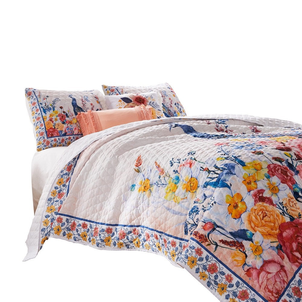 Tess Microfiber 2 Piece Twin Quilt Set Peacock Floral Print Multicolor By Casagear Home BM280420