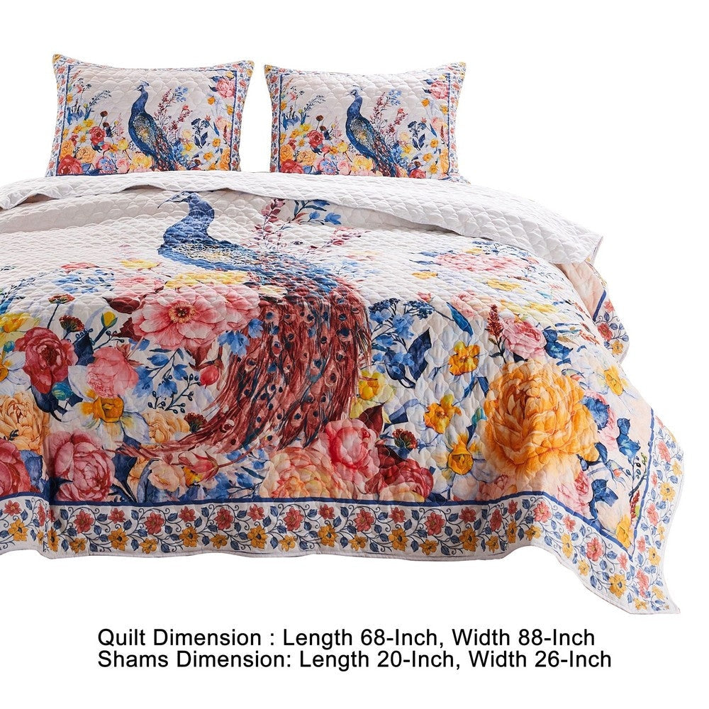 Tess Microfiber 2 Piece Twin Quilt Set Peacock Floral Print Multicolor By Casagear Home BM280420