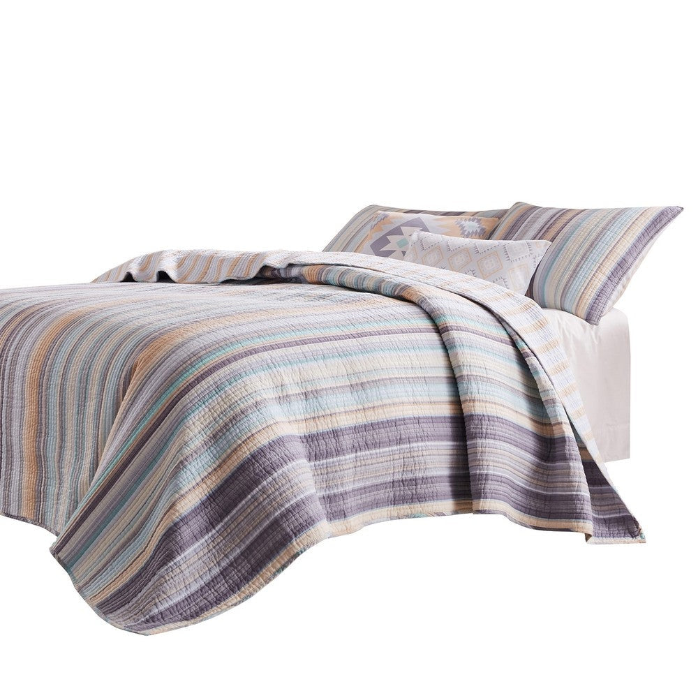 Ysa 3 Piece Soft Cotton Queen Quilt Set Pastel Striped Multicolor By Casagear Home BM280435