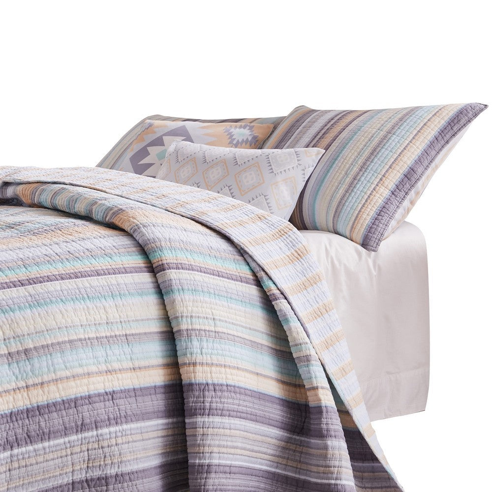 Ysa 3 Piece Soft Cotton Queen Quilt Set Pastel Striped Multicolor By Casagear Home BM280435