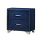 Cale 26 Inch Modern Wood Nightstand, Velvet Upholstered, Nailhead, Blue By Casagear Home