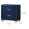 Cale 26 Inch Modern Wood Nightstand Velvet Upholstered Nailhead Blue By Casagear Home BM280481