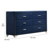 Cale 60 Inch Modern Glam Wood Dresser 6 Drawer Velvet Nailhead Blue By Casagear Home BM280482