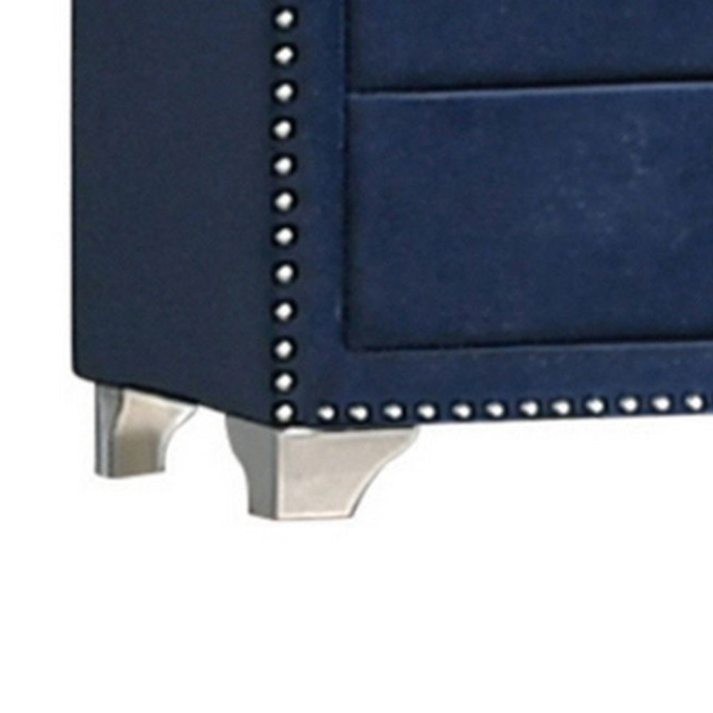 Cale 44 Inch Modern Glam Tall 5 Drawer Dresser Chest Nailhead Blue Velvet By Casagear Home BM280483