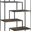 72 Inch Wood Bookcase Geometric Metal Frame 7 Shelves Gray Brown By Casagear Home BM280492