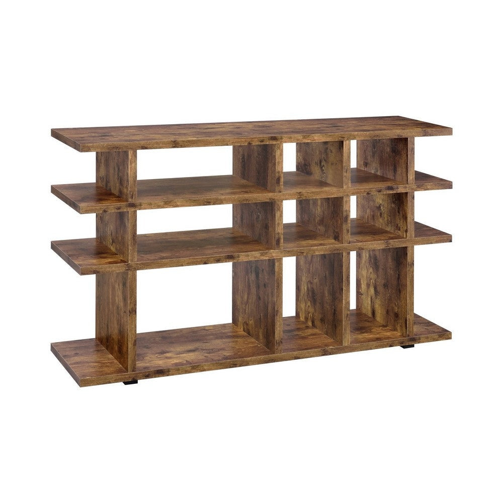 63 Inch Wood Bookcase, 3 Tier Divided Shelves, Vertical, Rustic Brown By Casagear Home