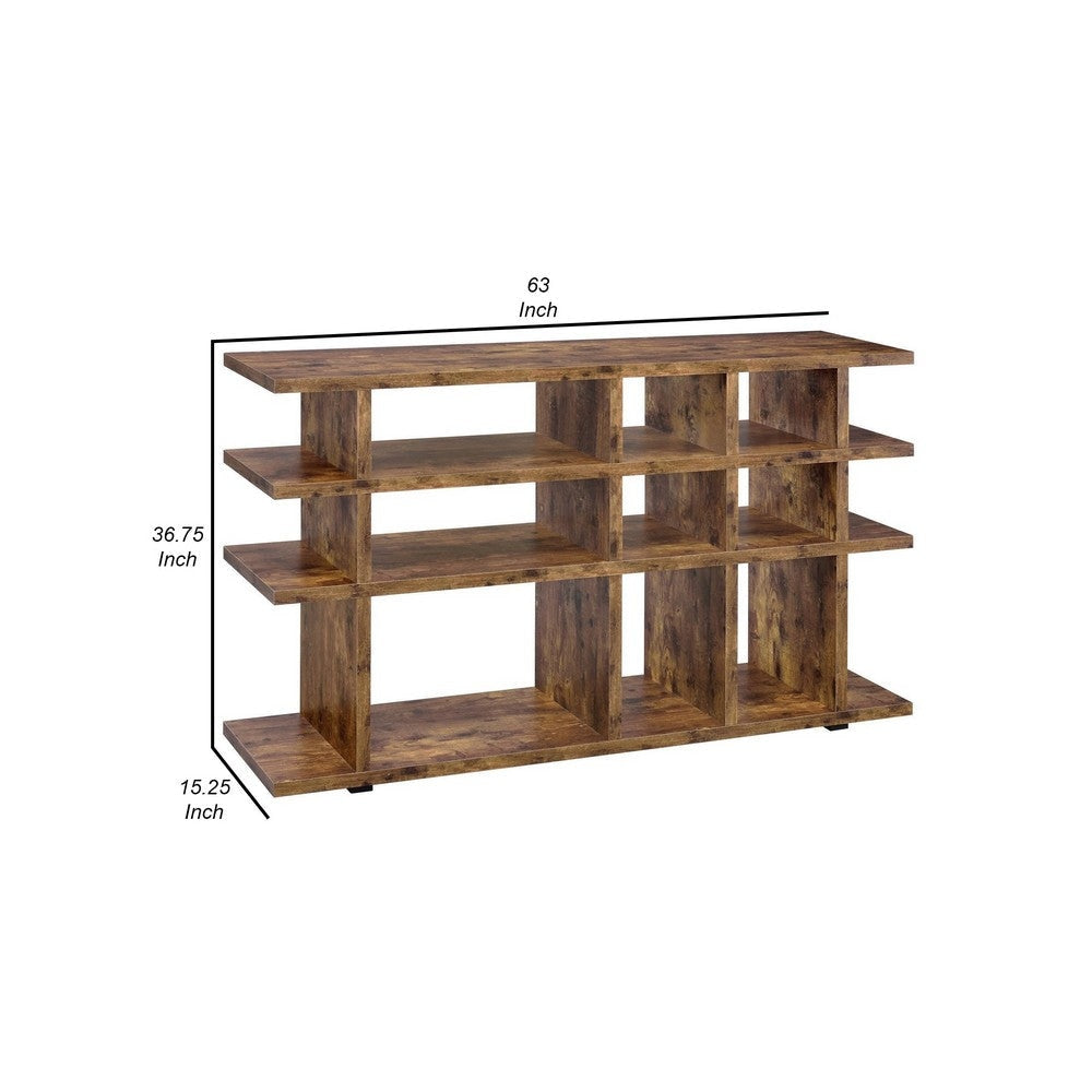 63 Inch Wood Bookcase 3 Tier Divided Shelves Vertical Rustic Brown By Casagear Home BM280494