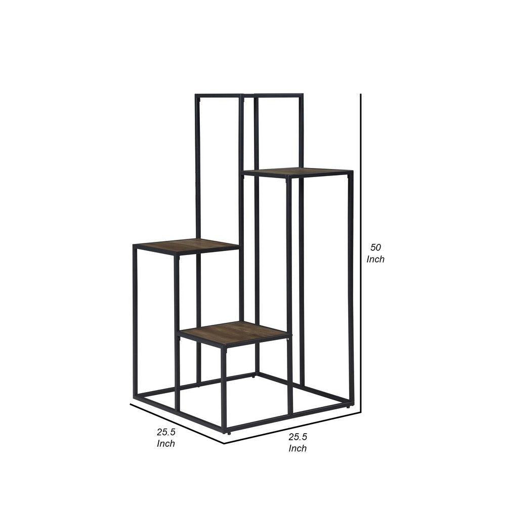 50 Inch 4 Tier Design Display Shelf Metal Frame Industrial Brown Black By Casagear Home BM280495