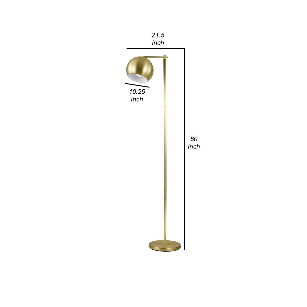 60 Inch Modern Floor Lamp Dome Shade Round Metal Base Brass By Casagear Home BM280500