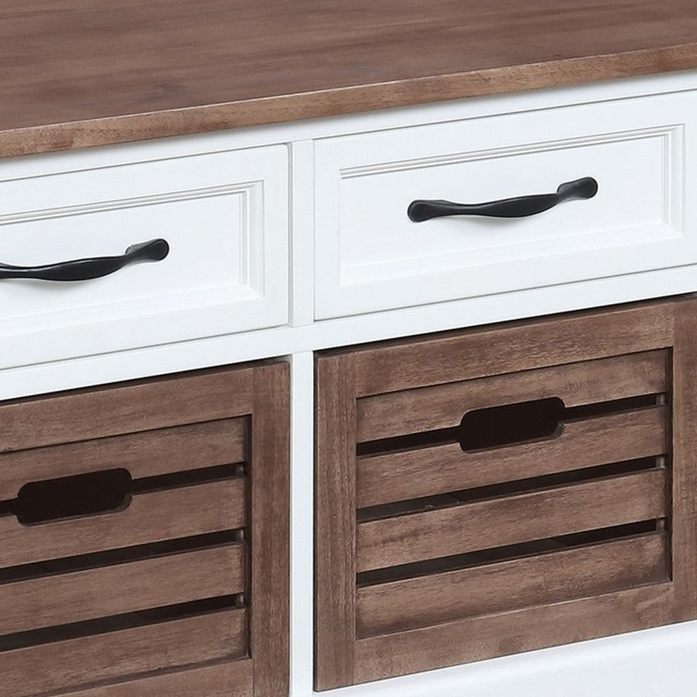 39 Inch Modern Storage Bench 3 Drawers Bar Handles Wood White Brown By Casagear Home BM280506