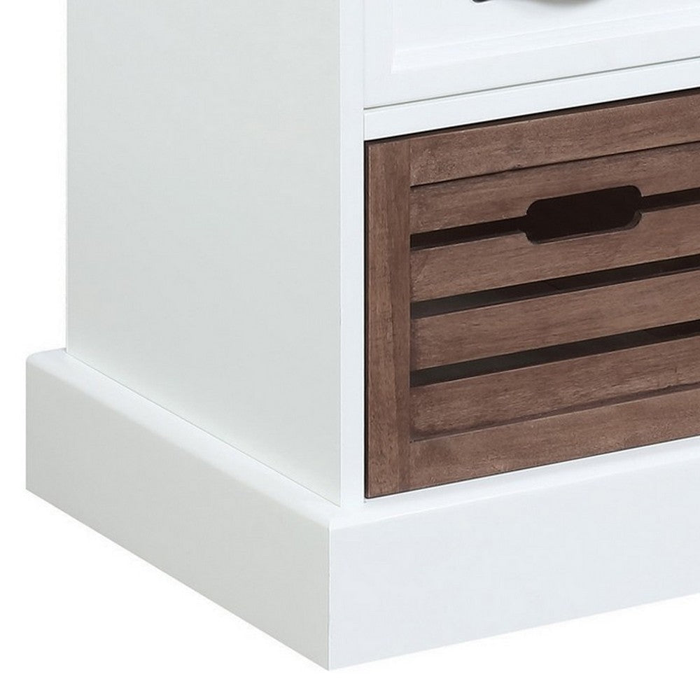 39 Inch Modern Storage Bench 3 Drawers Bar Handles Wood White Brown By Casagear Home BM280506