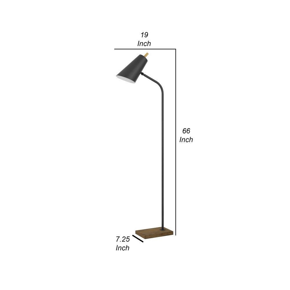 66 Inch Metal Floor Lamp Adjustable Cone Shade Wood Base Dark Bronze By Casagear Home BM280515