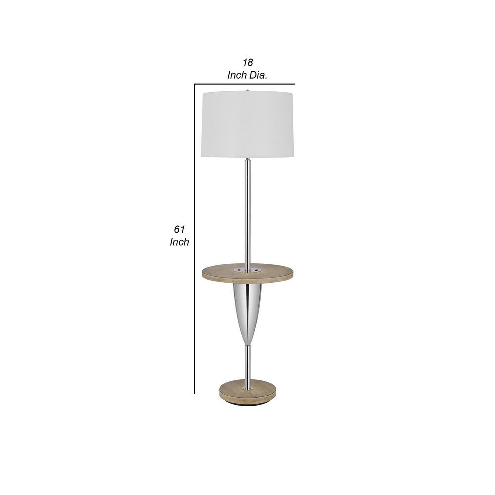 Charlie 61 Inch Modern Floor Lamp Wood Table 1 USB Glossy White Brown By Casagear Home BM280525